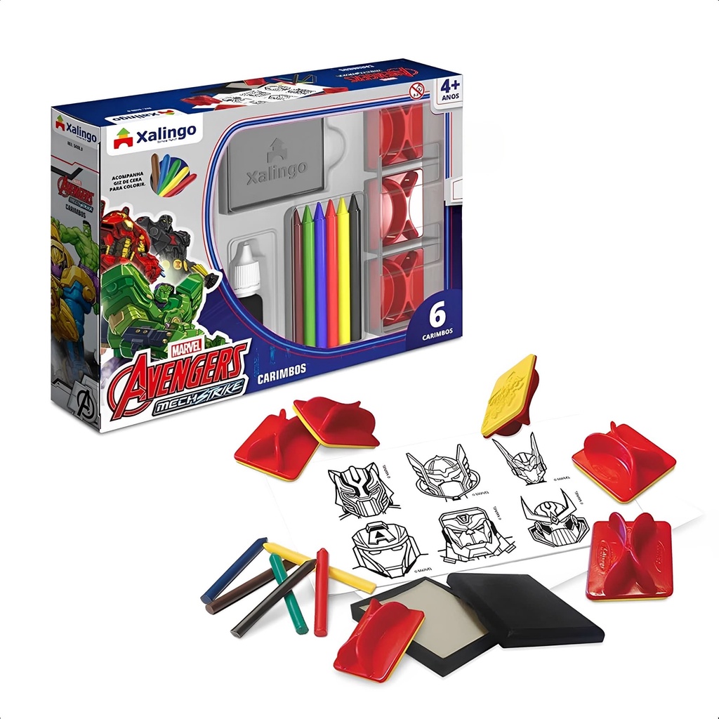 Jogo De Carimbos Avengers Mech Strike Vingadores Infantil com Tinta e Giz de Cera Pintura Educativo Xalingo - 54009 em Oferta na Shopee
