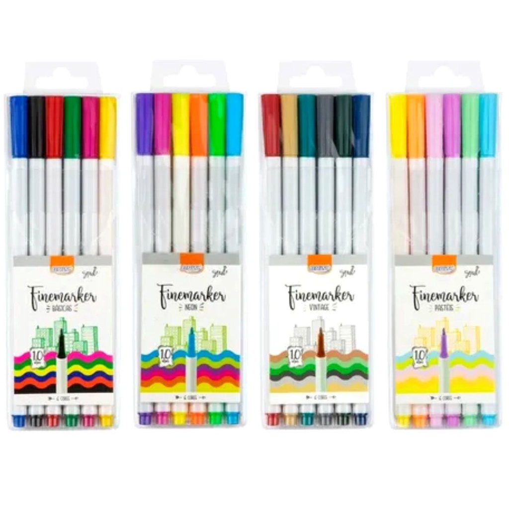 Kit Com 06 Canetas Hidrográficas Finemarker 1,0mm Vários Modelos - BRW em Oferta na Shopee