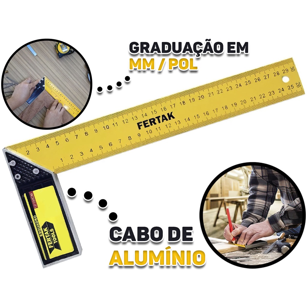 Esquadro Aço Cabo De Alumínio 12 Pol Profissional Fertak 3902 em Oferta na Shopee