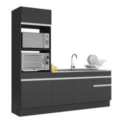 Armário de Cozinha Compacta com Rodapé Veneza Multimóveis MP2113.898 Preto/Branco