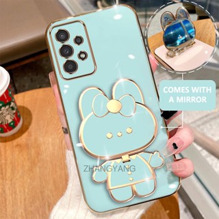 Caixa Samsung a13 a23 Plating 3D Para Telefone De Coelho Com 360 ° Concha Macia De silicone Rotativa E Espelho Embutido