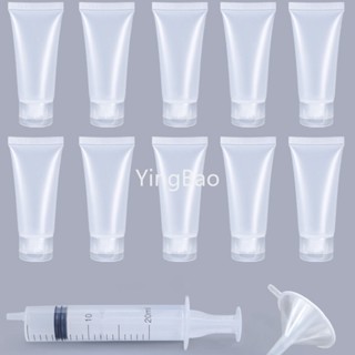 12pcs/set 5ml-100ml Tubos De Plástico Vazios E Recarregáveis Translúcidos Recipientes De Cosméticos Frasco De Viagem Em Tubo Macio Com Injector , Funnel Para Maquiagem De Limpeza Facial Shampoo