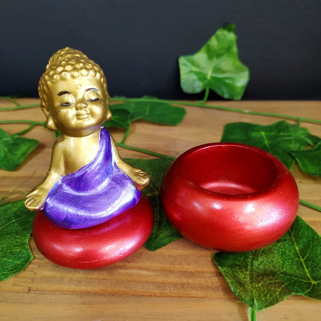 Imagem PORTA OBJETOS EM RESINA BUDA ZEN ROXO 12CM