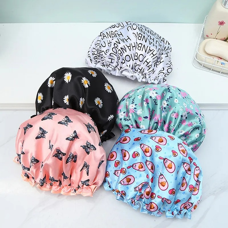 Kit 2 toucas para Banho Tintura Hidratação Com Elástico de Estampadas Plástico Reutilizável À Prova D'água