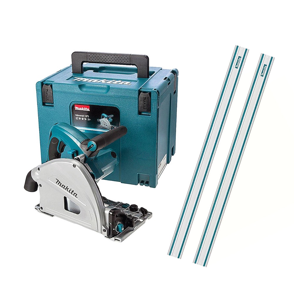 Kit com Serra Circular para Madeira Makita SP6000J com Dois Trilhos Guia de Corte