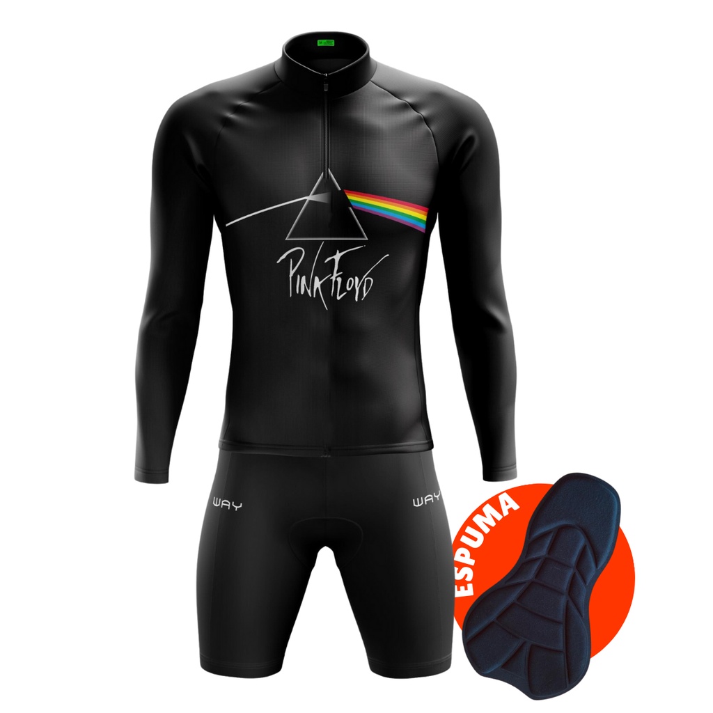 Conjunto Ciclismo Kit Roupa Bike Camisa Manga Longa Bermuda Espuma Acolchoada