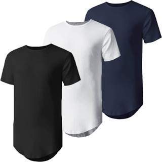 Kit 3 Camisetas Masculinas Long Line Slim Fit