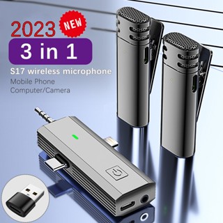 S17 3 Em 1 Microfone Sem Fio Lavalier Inteligente Redutor De Ruído Para Iphone Android SLR Altifalante De Câmera