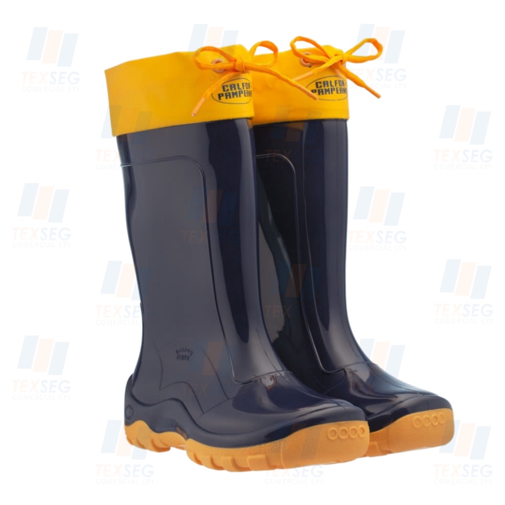 Bota de PVC Galocha Impermeável Infantil Azul e Amarela com Amarra Calfor