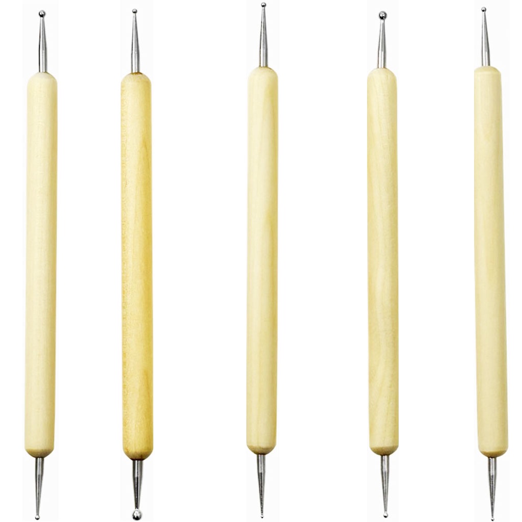 Kit 05 Boleador Estecas Madeiras 10 Pontas Unhas Biscuit