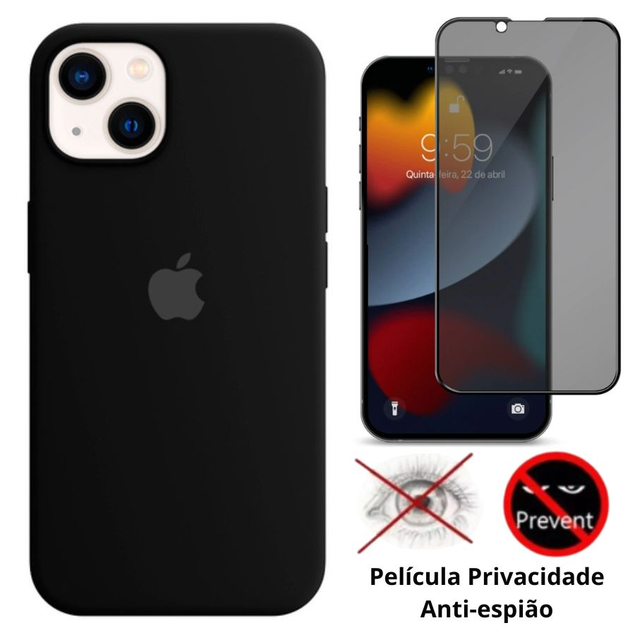 Kit 2em1 Capa + Pelicula Para iPhone 13 Mini - Case Silicone Aveludada + Pelicula 3D 5D Privacidade