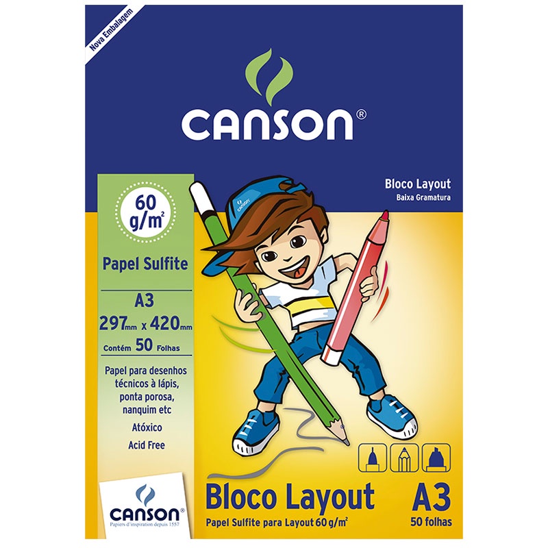 Bloco layout liso A3 60g com 50 folhas Canson em Oferta na Shopee