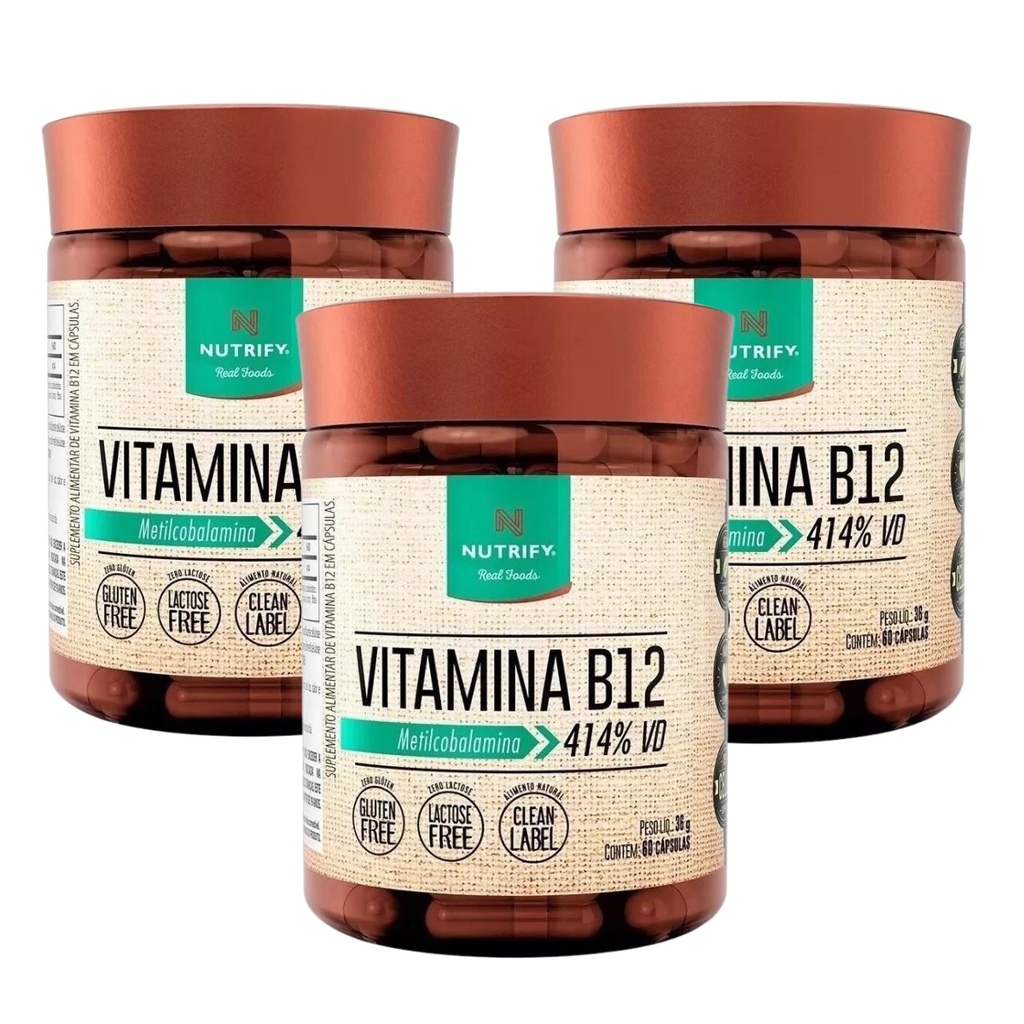 3x Vitamina B12 Vegana Nutrify 60 Cáps Metilcobalamina 414% Vd