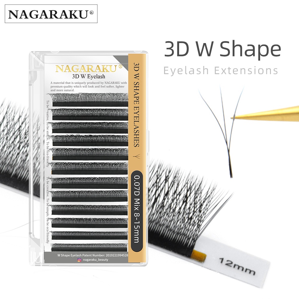 NAGARAKU 3D W Extensão De Cílios 12 Linhas Por Bandeja Matte Black