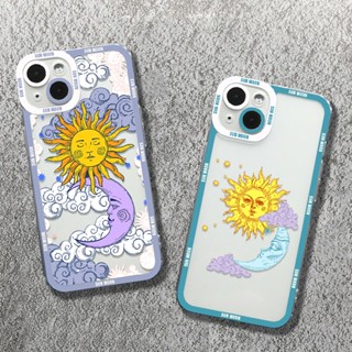 Capa Bonito Desenho Animado Sun Moon Face Love Para Samsung Galaxy S23 S22 Ultra S21 Plus S20 FE Nota 20 Transparente À Prova De Choque