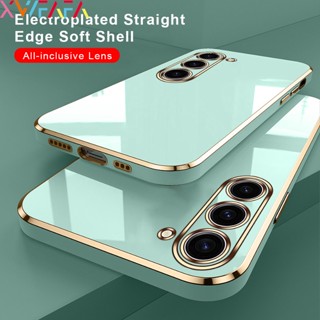 Para Samsung A14 A24 A34 A54 M14 M54 5G Moldura Dourada De Luxo Caixa Quadrada De Silicone De Borda Plana Lente De Proteção Total Da Capa Do Telefone À Prova De Choque