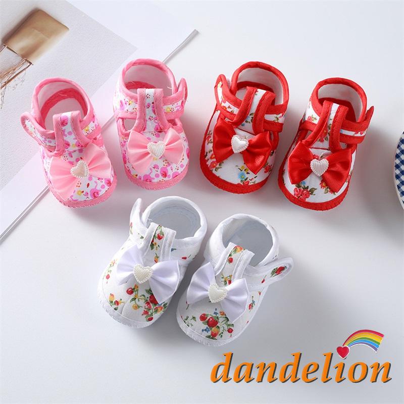 Sapatos Rasos Antiderrapantes para Bebês Meninas, Solado Macio, Laço e Estampa de Flores, para Uso Interno e Externo