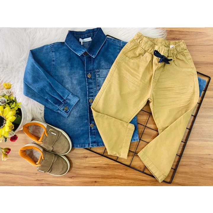 Roupa Infantil Conjunto Blusa Jeans e Calça Estilosa Caramelo Conjunto Anuska Moda Inverno Quentinho