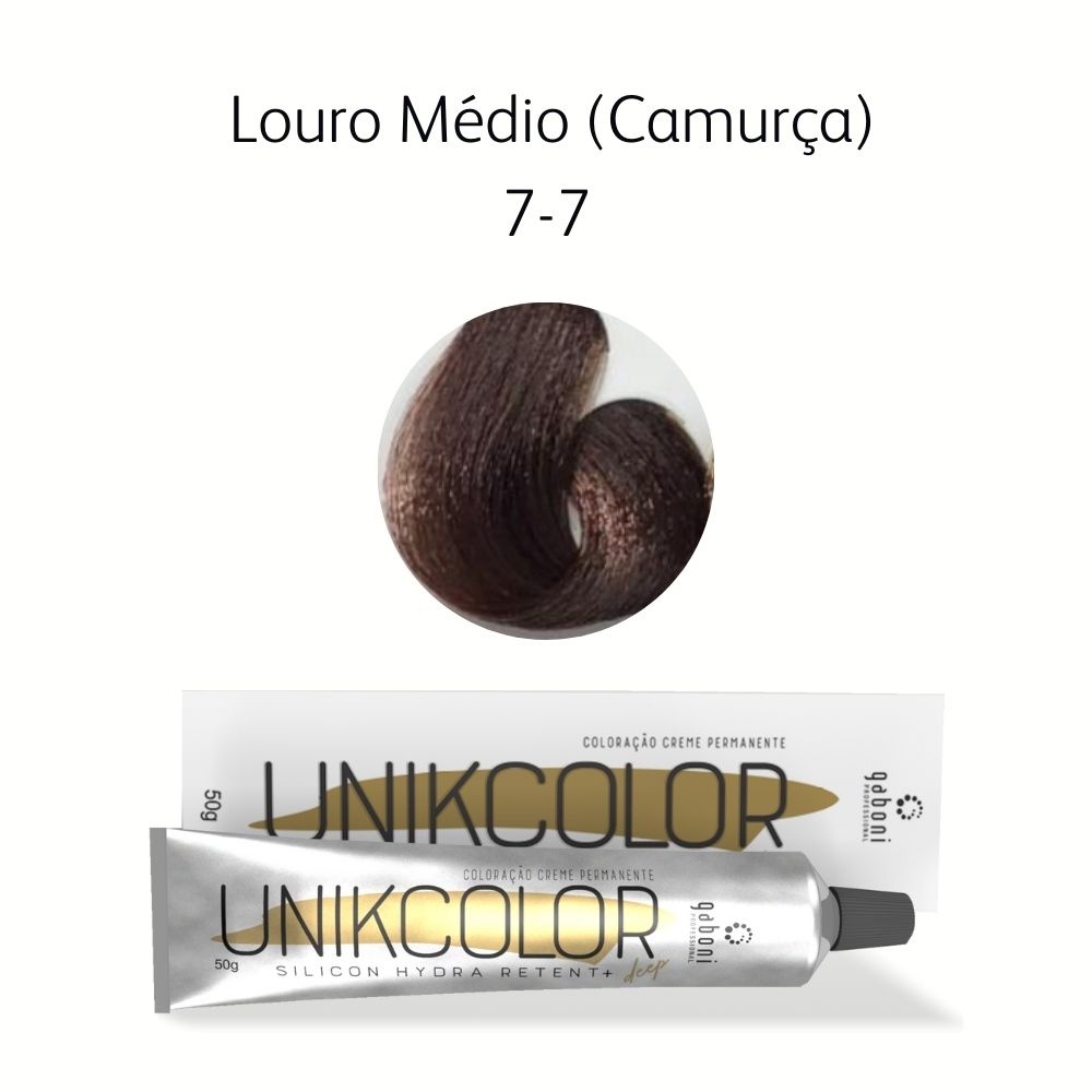 Coloração UnikColor 7-7 Louro Médio (Camurça) 50gr Gaboni Professional em Oferta na Shopee