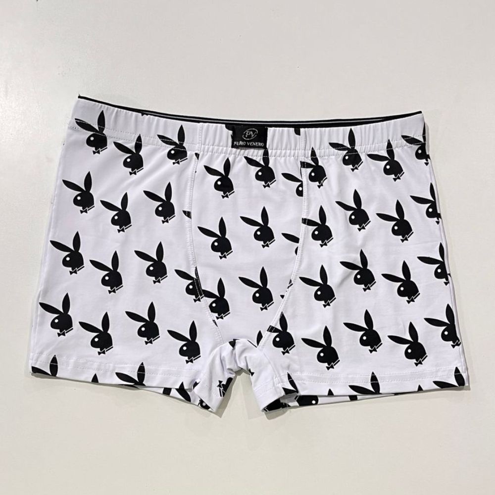 Cueca Boxer Microfibra de Poliamida Estampada Puro Veneno - Branca Playboy Preto