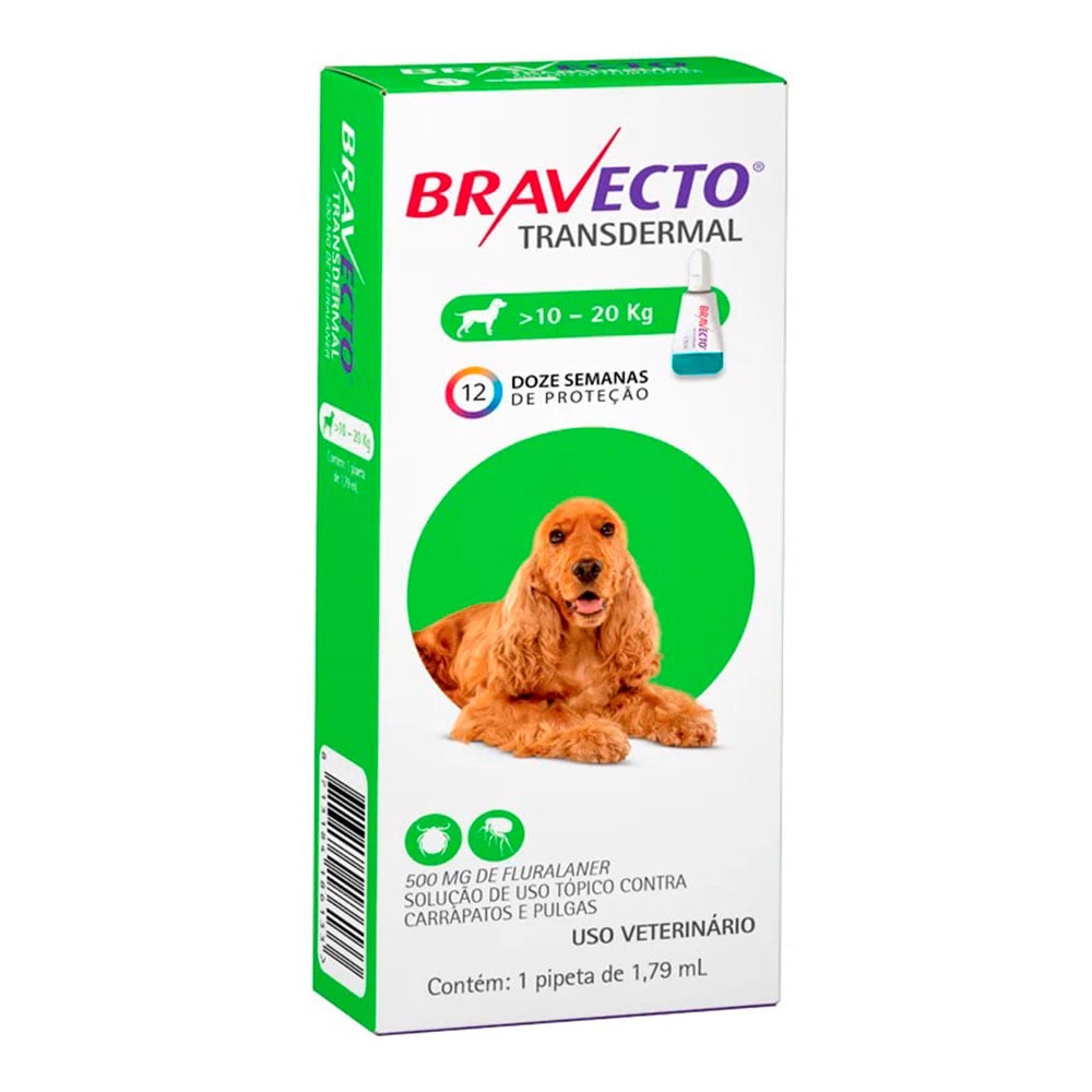 Antipulgas e Carrapatos MSD Bravecto Transdermal Cães 10 a 20kg  500mg - Pets