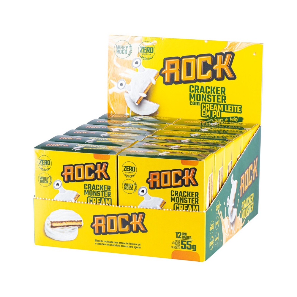 Caixa c/ 12 Rock Cracker Sabor Novo Leite em pó Recheado c/ Pasta de Amendoim e Whey s/ Açúcar