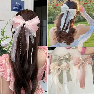 Grampo De Cabelo Coreano Doce Nó De Laço Pearl Tassel Fita Mulher Mola Acessórios