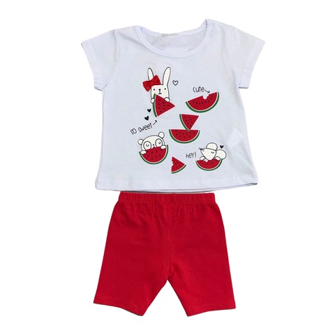Conjunto Infantil Menina Blusa Malha estampada e Bermuda ciclista Cotton 1-2-3