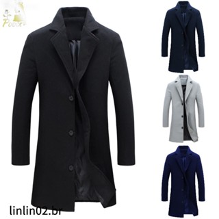 Yyr_Coat/Sobretudo de lã longa masculina/Cor lisa/Moda para o inverno