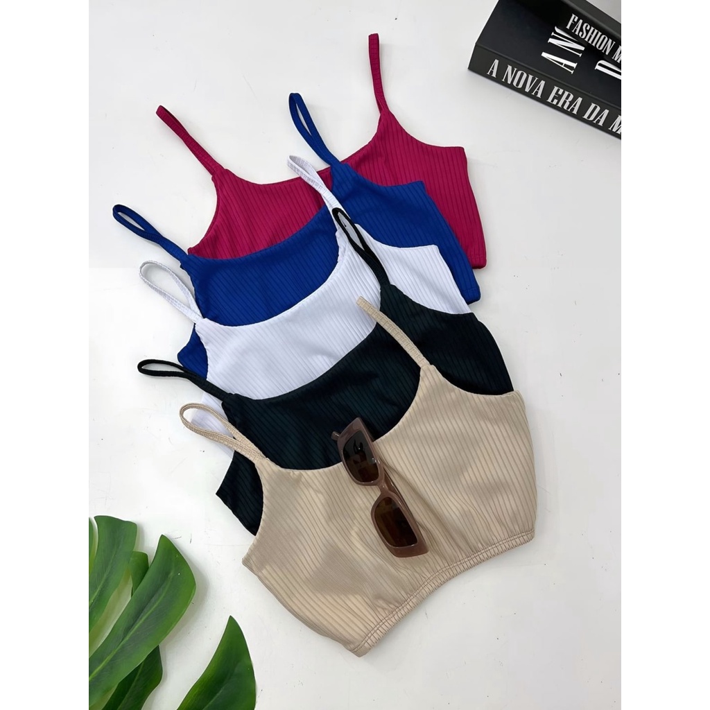 kit 5 Cropped Simples Alcinha básico Regata & Camisa de malha canelada