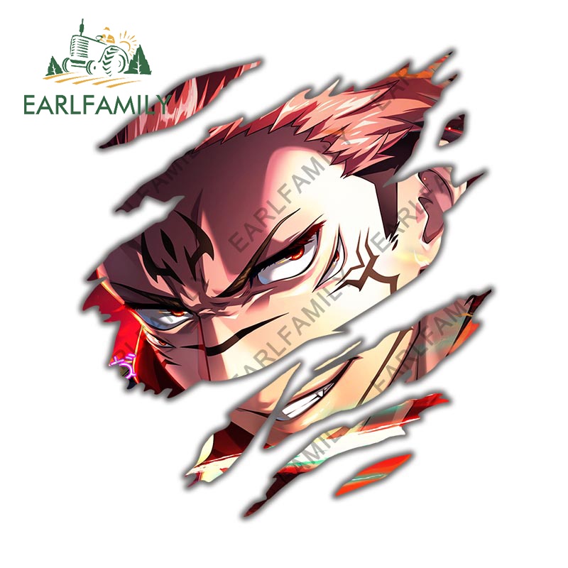 EARLFAMILY 13cm Jujutsu Kaisen Tear Car Sticker Rasgador De Carro À Prova De Arranhões Mortocicleta Janelas Vinil Decalque Personalidade D'água Protetor De Porta