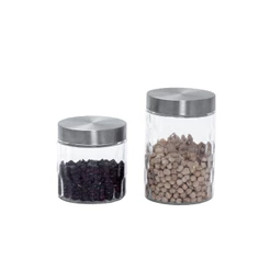 Kit 2 potes de vidro com tampa inox bolhas redondo 800ml e 1300ml - Mozcada