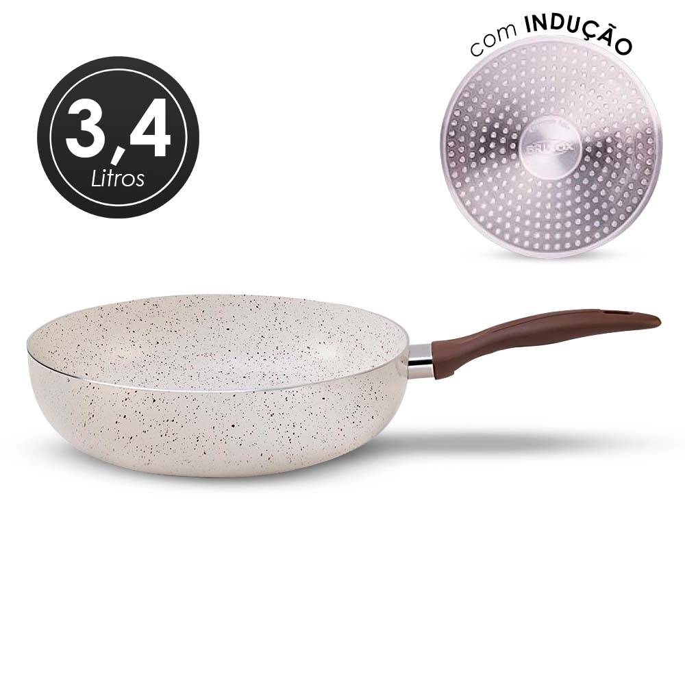 Panela Wok Vanilla Indução Antiaderente Granada Brinox 28cm