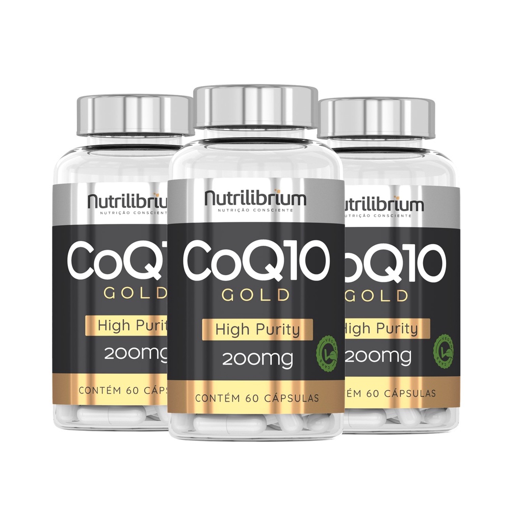 Kit 3x Coenzima Q10 Coq10 Ubiquinona 200mg Gold 180 Cápsulas 3 Meses Nutrilibrium - Health