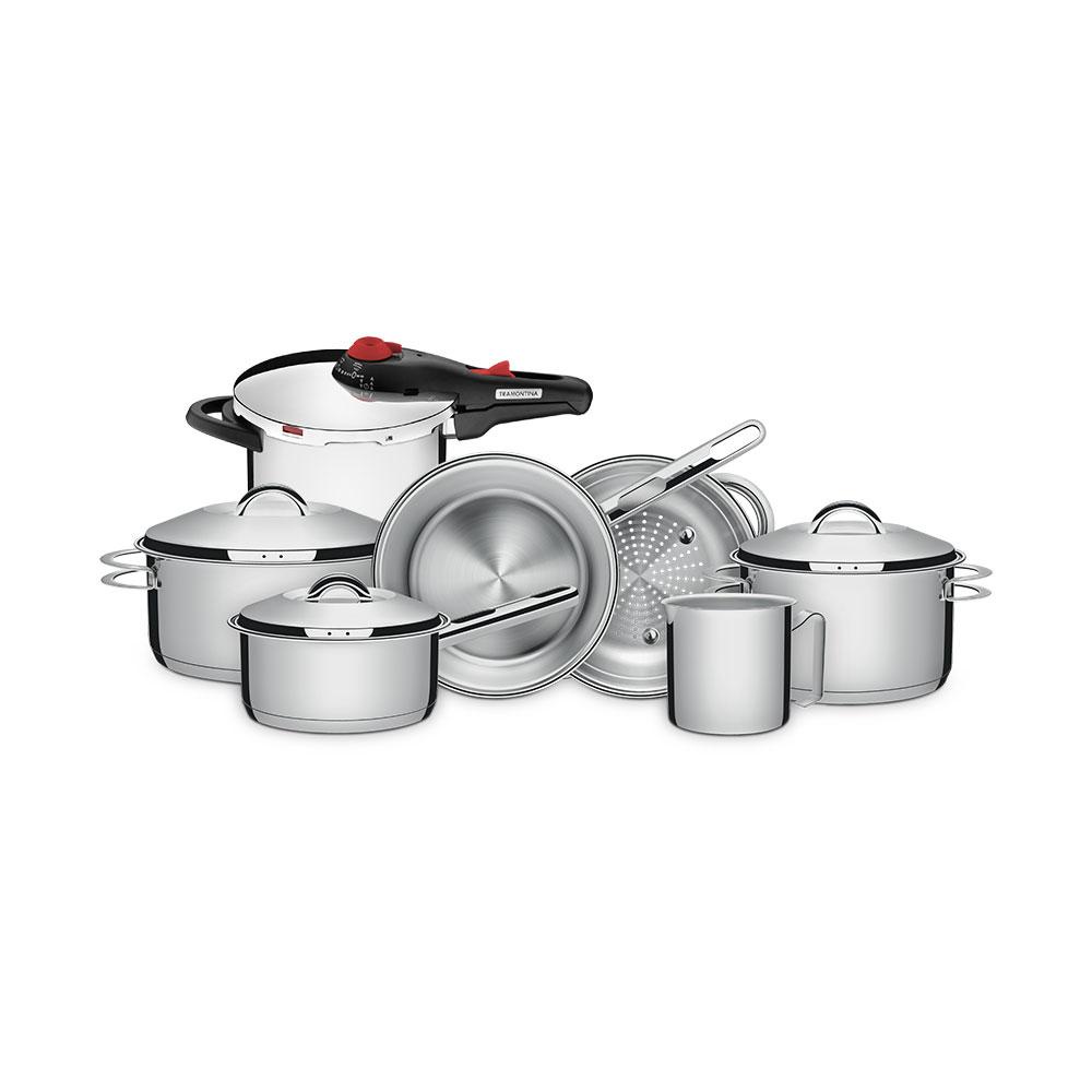 Conjunto De Panelas Solar Inox Fundo Triplo 6 Peças E Panela De Pressão 6L Solar - Tramontina