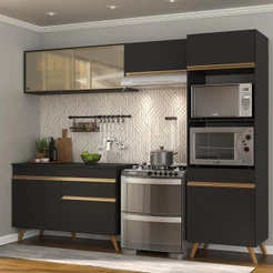 Cozinha Compacta 4 pç c/ Armário e Balcão MP3692 Veneza GB Preta