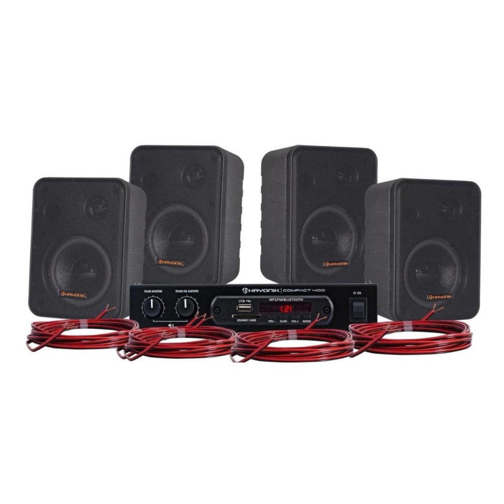 Kit Som Ambiente 400w Hayonik Bluetooth Usb Amplificador 4 Caixas