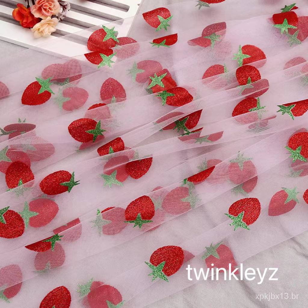 Tecido de malha padrão de morango para crianças feito à mão vestido DIY Material FDQH — imagem 2 de 2