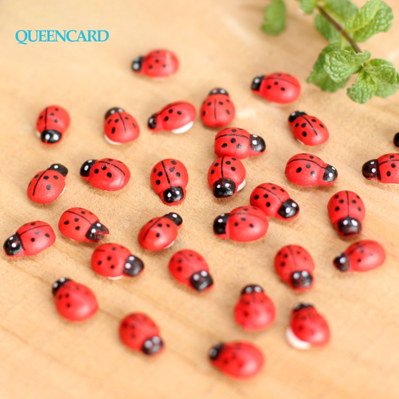 100pcs Micro Landscape Mini Seven-star Ladybugs Beetle Ornaments Wooden Craft Decorações De Paisagismo