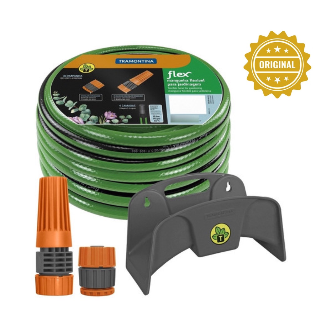 Mangueira Tramontina Jardim Flexivel 30m Reforçada + Suporte Parede em Oferta na Shopee