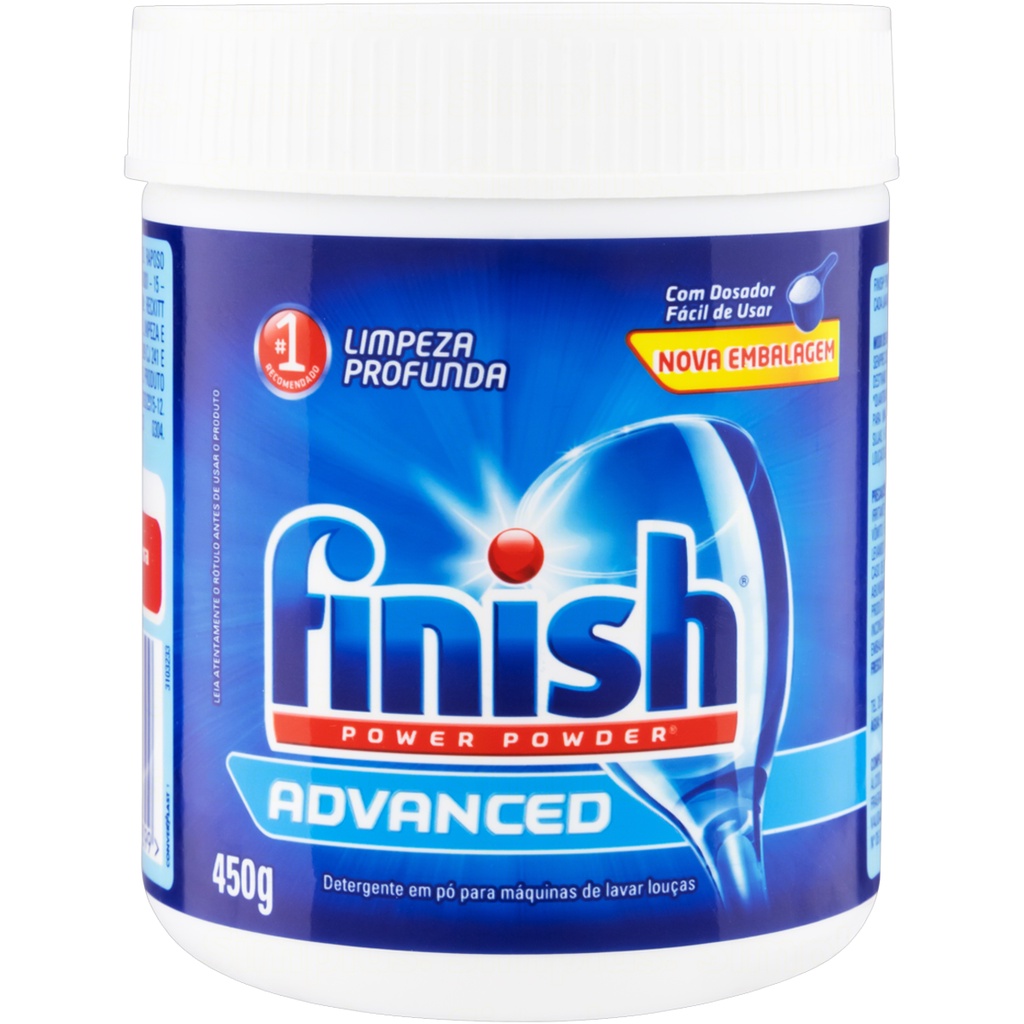 Detergente Pó para Máquina de Lavar Louças Finish Power Powder Advanced Pote 450g