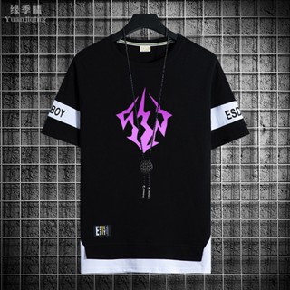 Camiseta Unisexo Pescoço Redondo Solto Summer Fashion Trend Game Style Purple Lightning Graphic Print Manga Curta Unisex Preto Vestuário Branco Masculino