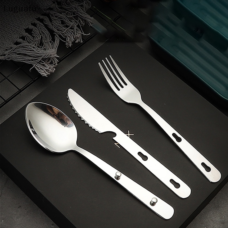 Luguafu 3pcs/set Jogo De Utensílios De Mesa Portáteis Em Aço Inoxidável Dobrável Colher De Garfo Jantar Camping Cozinhar Talheres De Cozinha BR