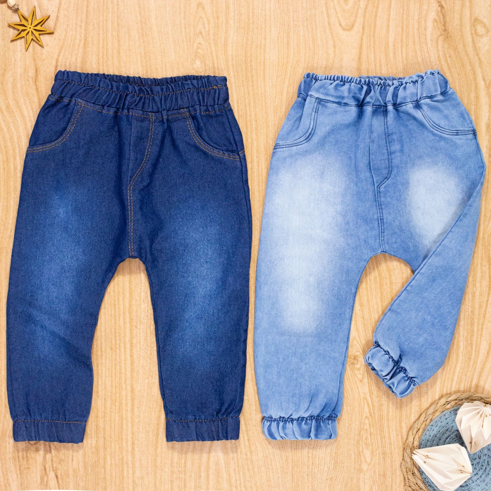 Calça jeans de bebê jogger bolso bordado até 12 meses
