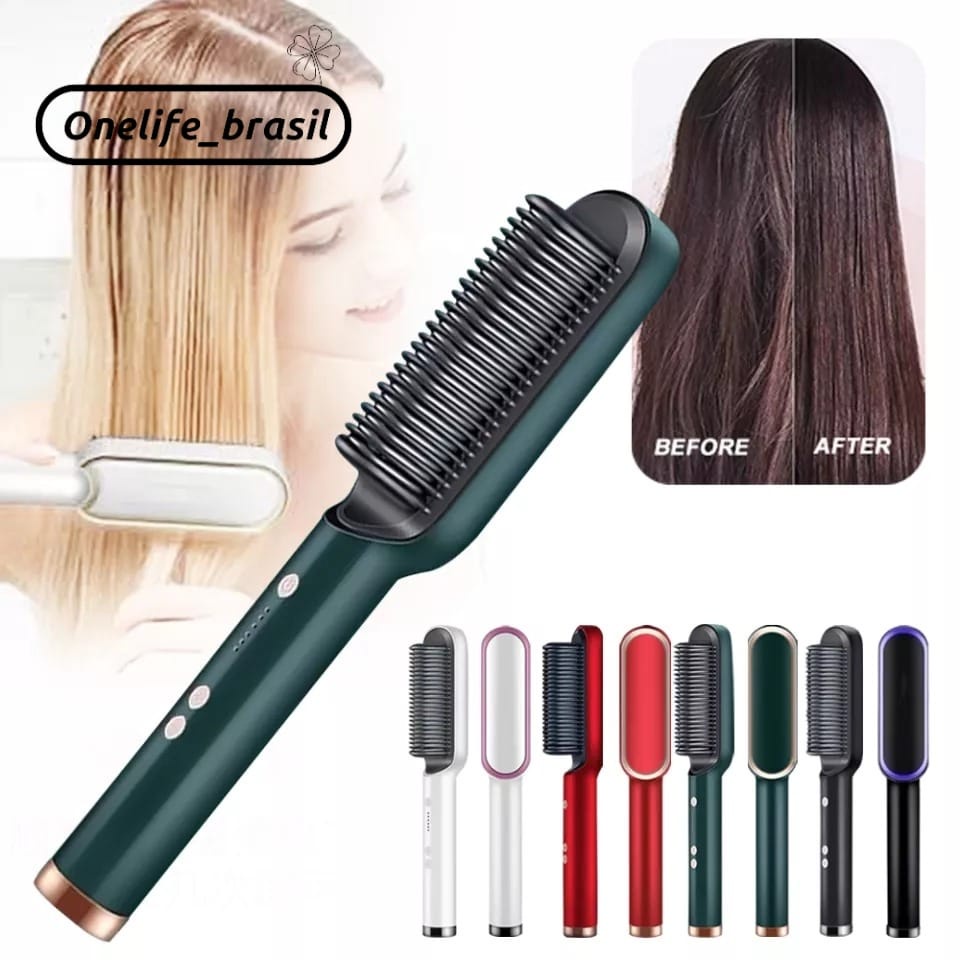 Escova Alisadora Bivolt 5 em 1 - Alisa, Hidrata, Modela, Alinha e Anti-Frizz