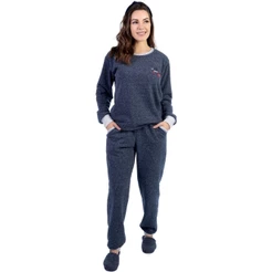 Pijama Feminino Moletinho De Inverno Flanelado Quentinho Blusa e Calca Longa Com Bolso Confortavel