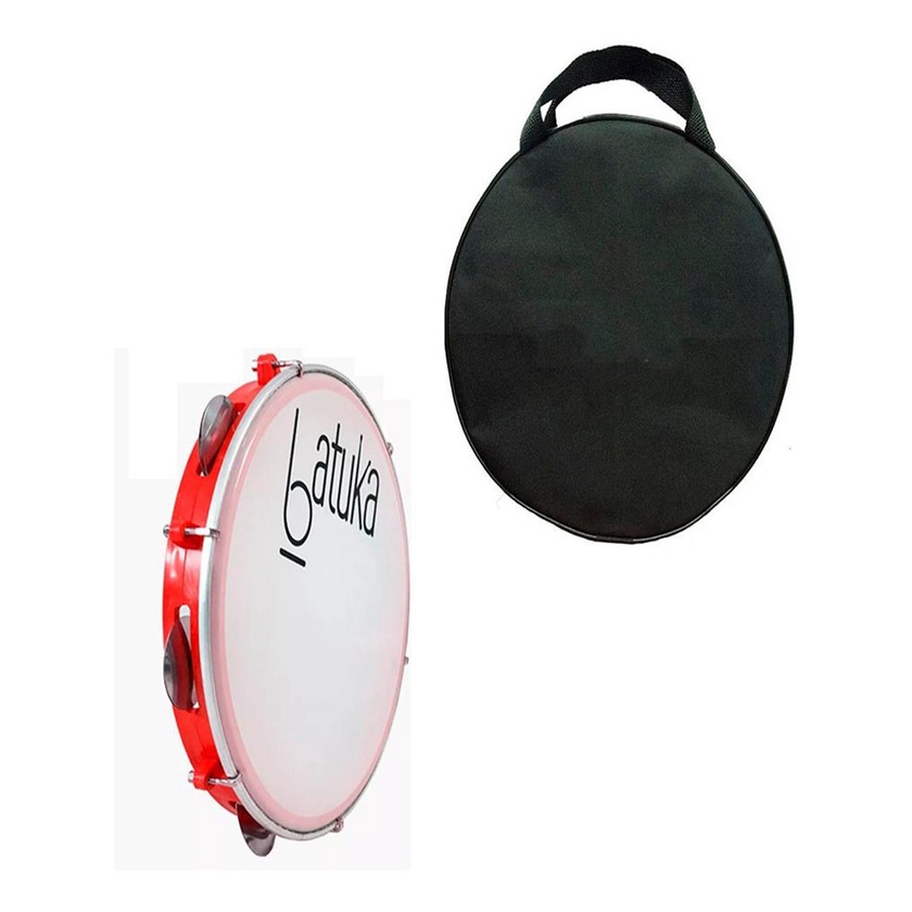 Pandeiro 10 Abs Vermelho Plat Inox Pele Leitosa Batuka +capa