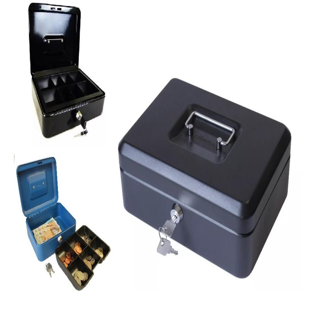 COFRE METAL CHAVE PORTA ARMA DOCUMENTOS DINHEIRO JOIAS 20CM PORTATIL CASH BOX ORGANIZADOR