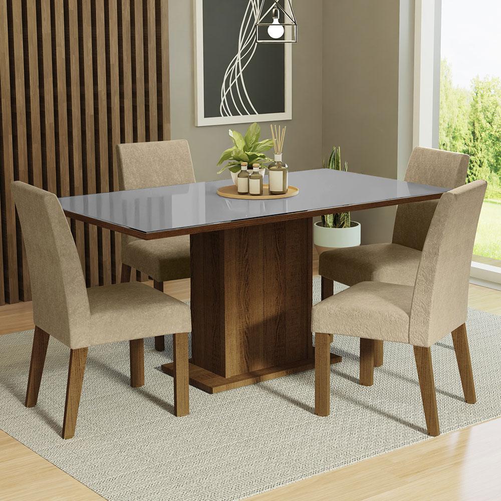 Conjunto Sala de Jantar Mesa Tampo de Vidro 4 Cadeiras Rustic/Cinza/Imperial Avril Madesa em Oferta na Shopee