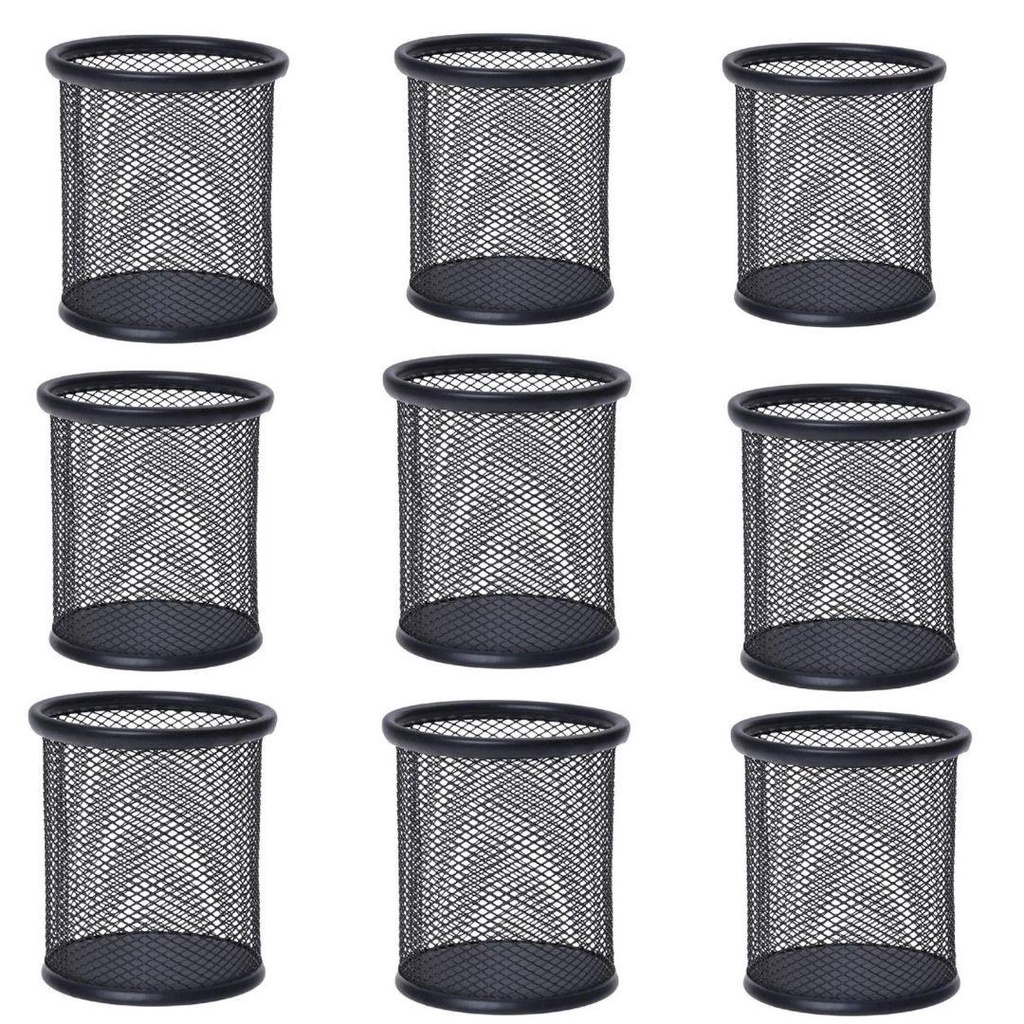 Porta Caneta, Porta Lápis, Porta Treco Kit c/ 9 Unds, Redondo, Aramado, Preto